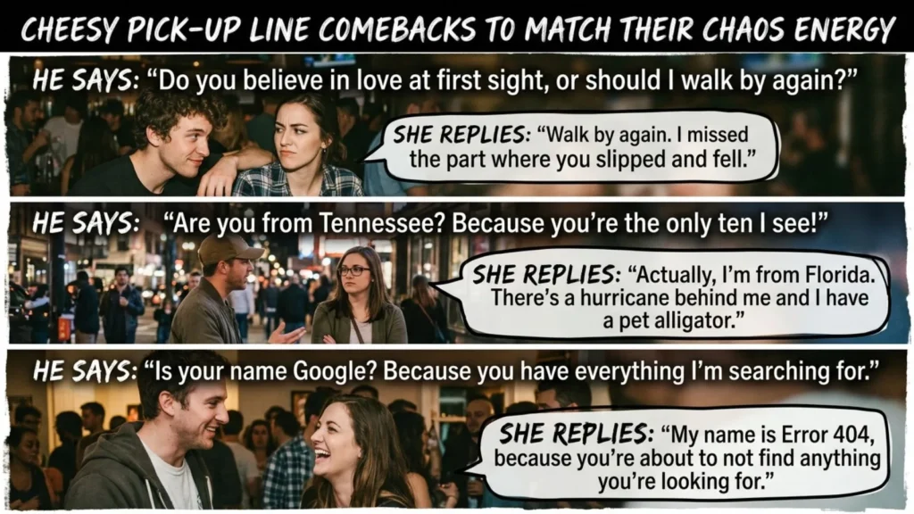 Cheesy Pick Up Line Comebacks to Match Their Chaos Energy